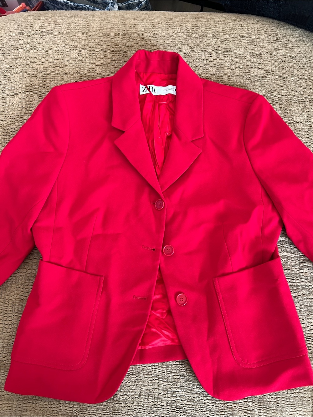Zara Bright Red Tailored Blazer Jacket